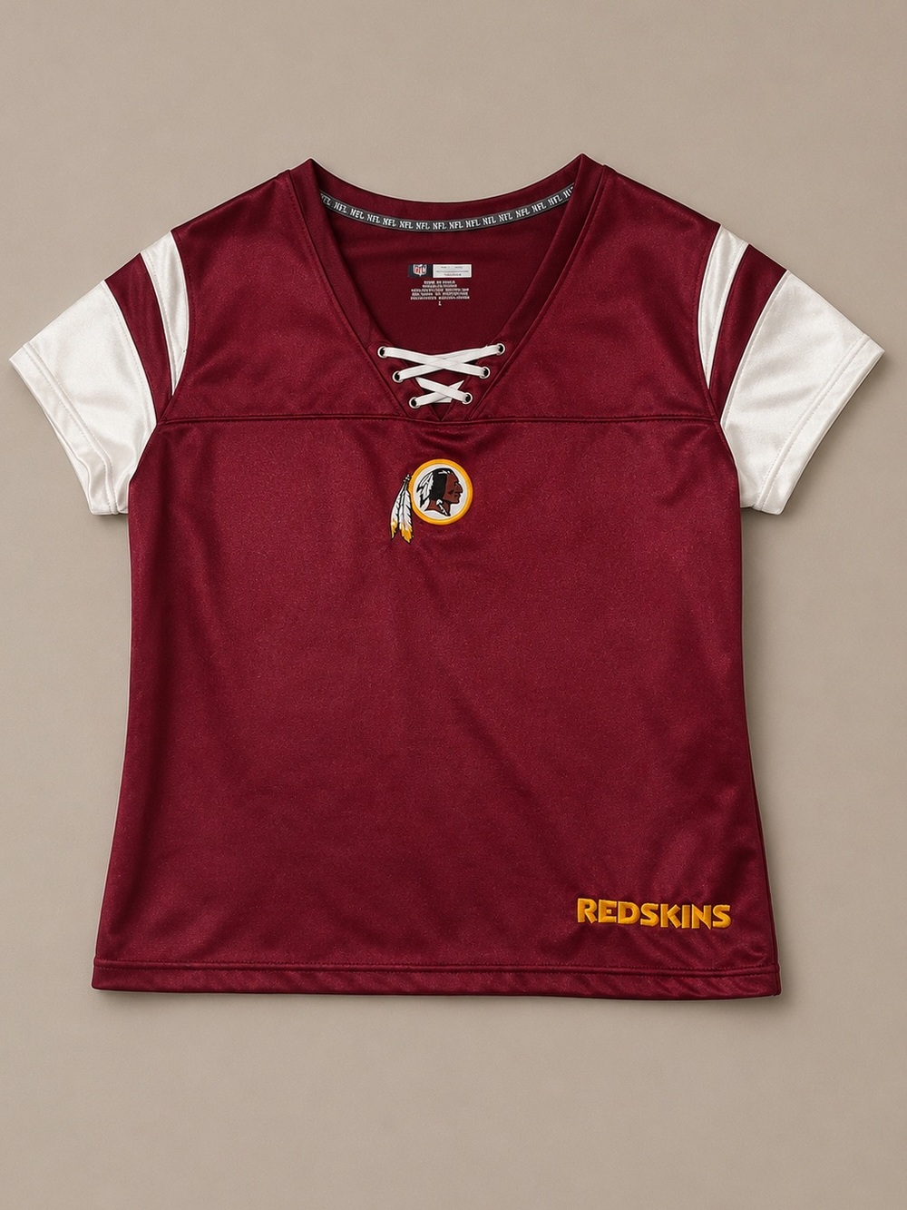 ✨ NFL Team Apparel Washington Redskins Lace Up Satin Feel Top Women’s Large